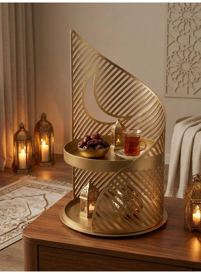 Tanseeq حامل تقديم أنيق من الذهب بطبقتين مع هلال لتزيين رمضان صينية تمر معدنية هدية عيد مركز طاولة إسلامي - Image 2